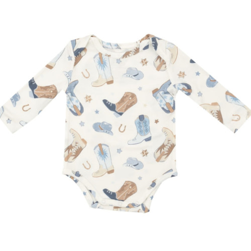 Angel Dear Infant Boys' Cowboy Boot Conversation Print Long Sleeve Onesie | Boot Barn