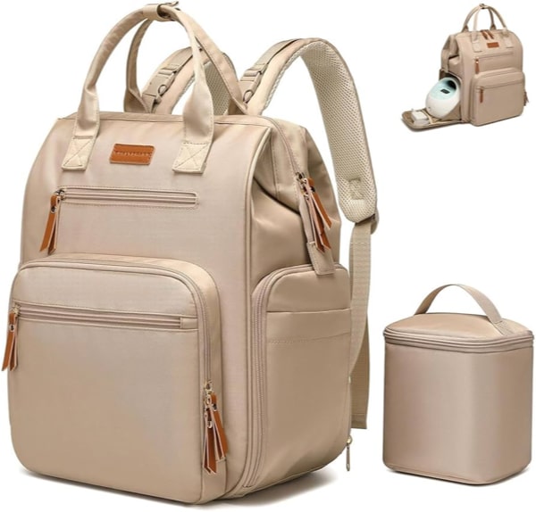 Extra Large Breast Pump Bag with Cooler Bag | Fit for Spectra S1 S2 Momcozy Medela | Pumping Bags for Work Moms | Dual-Deck Design & Convertible | Diaper Backpack for Travel, Khaki
