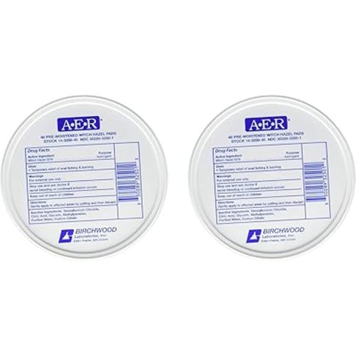 A-E-R Pre-Moistened Witch Hazel Pads, 80 Count (Two Pack)