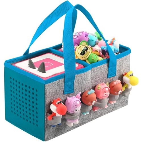 Carrying Case for Toniebox Starter Set and Tonies Figurines, Travel Felt Cloth Musical Toy Folding Bag for Toniebox Accessories (Blue)