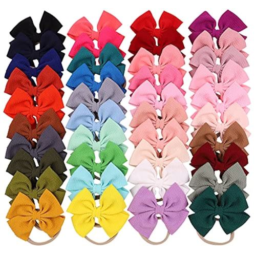 40pcs Baby Girls Hair Bows Headband Nylon Hair Band Elastic Hair Accessories for Kids Infants Toddlers