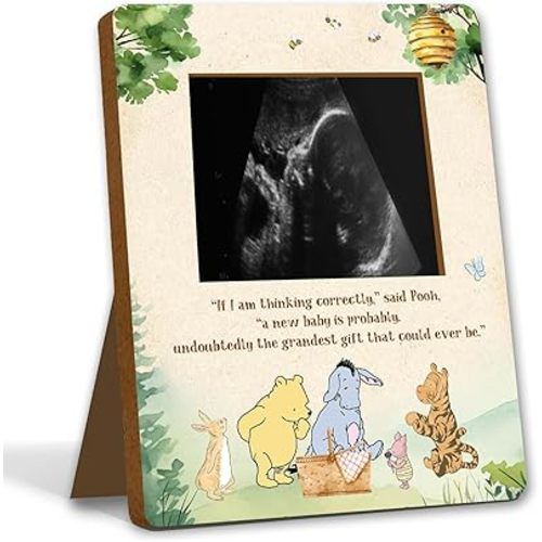 Winnie Pregnancy Milestone Keepsake & Ultrasound Picture Frame - Baby Shower Sign & Decor - Gifts for Gender Reveal