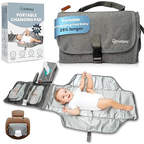 Portable Changing Pad - Changing Pad Travel Extra Long Waterproof with Storage and Wipes Pocket - Foldable Baby Diaper Changing Pad - Portable Changing Station for Travel, On-the-Go Parents & Newborns