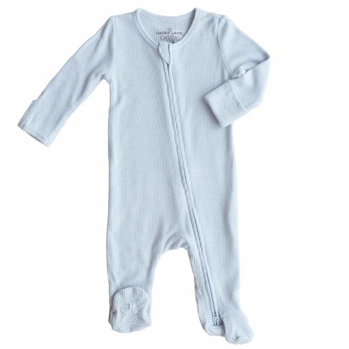 Ice Blue Waffle Bamboo Zipper Footie*
