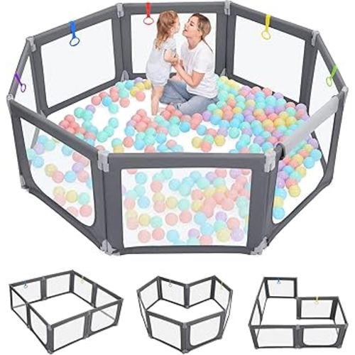 Dripex Foldable Baby Playpen, 71"×69" Play Pens for Babies and Toddlers, Safe Anti-Fall Play Yard with Gates, Baby Fence with Breathable Mesh, Indoor & Outdoor Kids Activity Center, Slate Grey