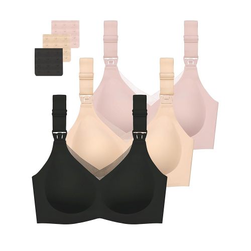 Gailife 3 Pack Nursing Bras for Breastfeeding Seamless V Neck Mesh Maternity Bra Comfort Pregnancy Sleep Bralette