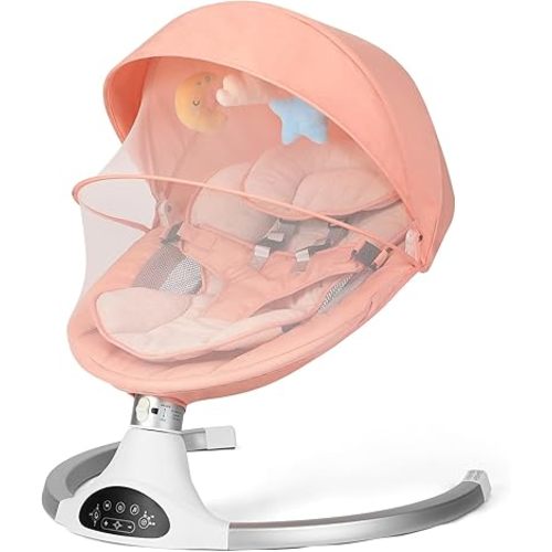 Baby Swing for Infants, Baby Rocker with 5 Point Harness, 10 Preset Lullabies and 3 Speeds with Remote Control, Infant Swing for Baby Boy Girl Up to 20 lbs, Pink