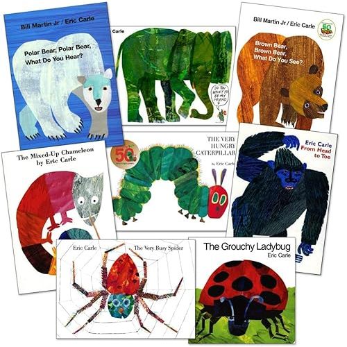 Kaplan Early Learning Eric Carle Board Book Collection - Set of 8 Classic Stories for Interactive and Classroom Reading