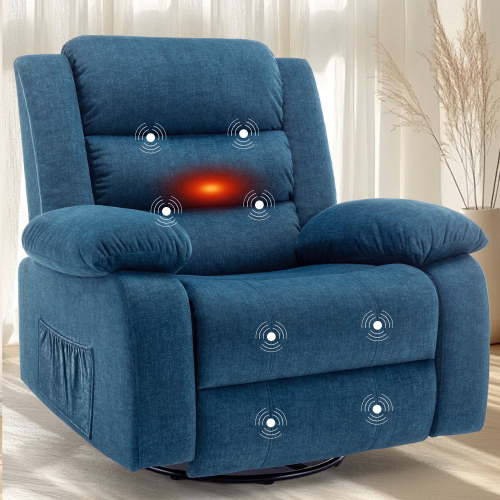 Korser Oversized Swivel Rocker Recliner Chair for Adults 40.6'' Wide for Nursery Living Room,Blue