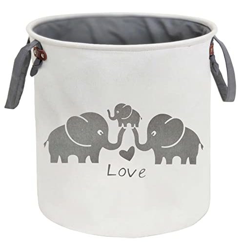HIYAGON Laundry Baskets,Cotton Fabric Laundry Hamper,Collapsible Storage Baskets Home organizer Bin for Baby Nursery,Toys(Love Elephant)