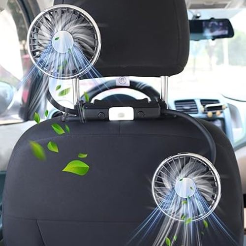 Car Fan for Backseat for Kids, Dual-Head Car Seat Fans with 2 Switches,360° Rotatable Cooling Fan for Car Rear Seat 3 Speeds USB Powered for Sedan SUV Truck Van