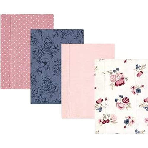 Hudson Baby Unisex Baby Cotton Flannel Burp Cloths, Dusty Rose Floral 4-Pack, One Size