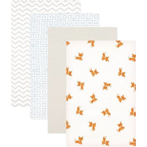 Luvable Friends Unisex Baby Cotton Flannel Receiving Blankets, Fox 4-Pack, One Size