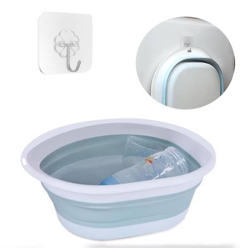 Baby Bottle Wash Basin, Bottle Washing Basin - Collapsible for Bottles, Reusable Sink Basket for Baby Bottle Cleaning, Portable Bottle Tub for Home and Travel (with Hook)