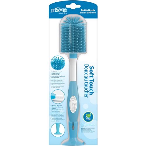 Dr. Brown's Soft Touch No Scratch Baby Bottle Cleaning Brush Nipple Cleaner with Stand and Storage Clip, BPA Free, Blue 1-Pack