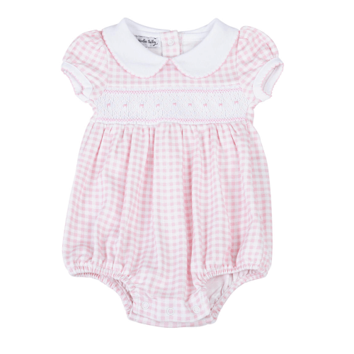 Mini Checks Pink Smocked Collared Bubble