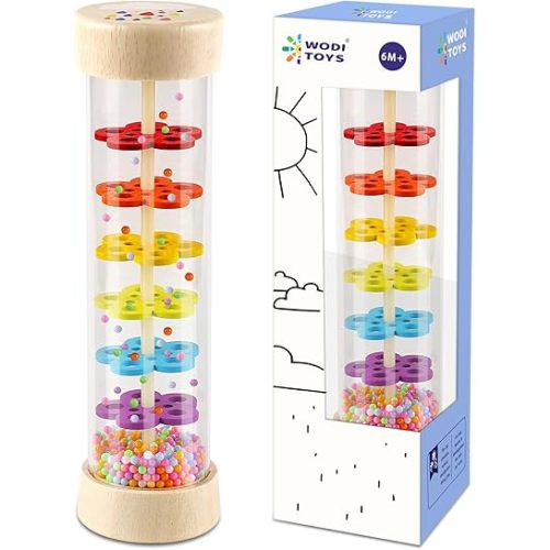 LOOIKOOS Rainmaker - 7 inch Wooden Rain Stick Montessori Toys for Babies 6-12 Months,Baby Rattle Shaker Sensory Developmental Toy,Raindrops Musical Instrument Baby Musical Toys for Baby 6 7 8 9