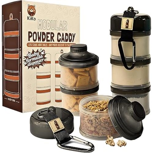 Formula Container to Go – Baby Essentials, Stackable Formula Dispenser for Night Feedings, Snacks and More – Protein Powder Travel Container – 2 Pack, by KiKo (Black)