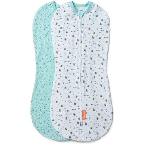 SwaddleMe by Ingenuity Compression Swaddle Pod, Two-Way Zipper for Easy Changes, Improves Sleep & Calms Startle Reflex, 0-2 Months, 2-Pack - Little Bees