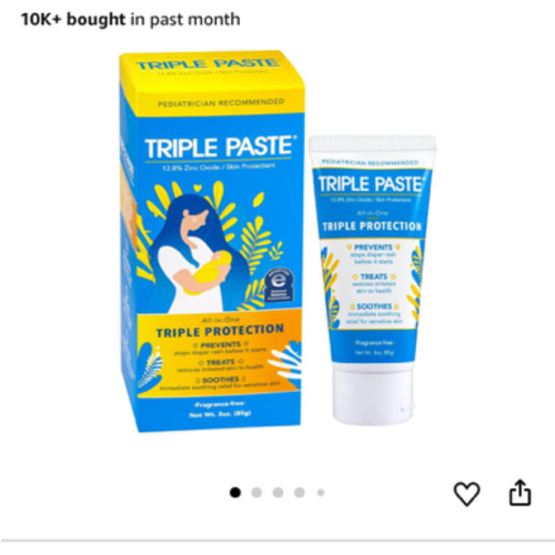 Triple Paste Diaper Rash Cream for Baby - 3 oz Tube - Zinc Oxide Ointment Treats, Soothes and Prevents Diaper Rash - Pediatrician-Recommended Hypoallergenic Formula with Soothing Botanicals