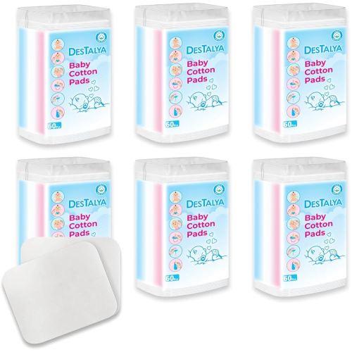 Baby Cotton Pads for Diaper Change by Destalya | 360 Count | Soft Large | Sensitive Skin | Lint-Free |100% Cotton Squares (Maxi Pads 360)