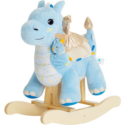 labebe Baby Rocking Horse Dragon Blue, Kids Plush Rocking Toy Stuffed Animal Rocker for 12 Months+, 1-3 Years Old Toddler Wooden Ride On Toys