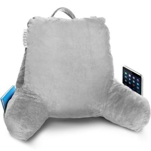 Nestl Memory Foam Reading Pillow, Standard Reading & Bed Rest Pillow, Light Grey Back Pillow with Pockets