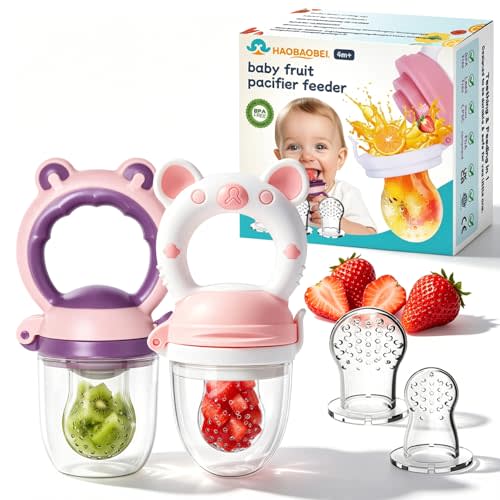 Baby Solids/Frozen Fruit Feeder Pacifier, Infant Teether Toy 4M+, BPA-Free Silicone Pouch & Nipple, Safely Introduce Solids, Teething Relief, 2-Pack