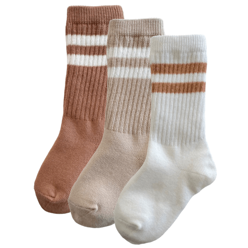 3-Pack Tube Socks, Mocha/Latte/White/Cafe Stripe