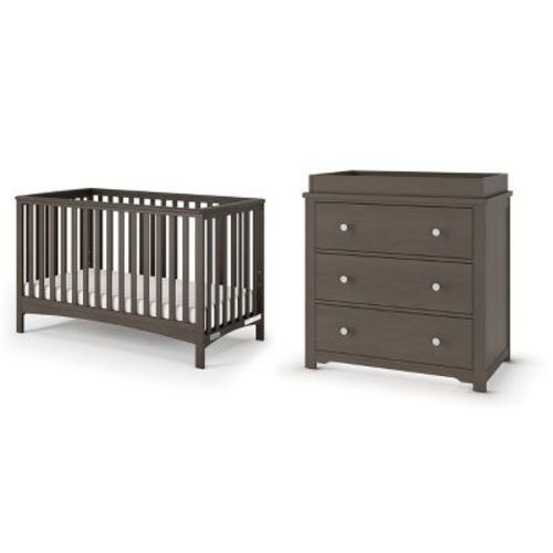 Child Craft London Crib And Dresser Nursery Set, 2-piece, Includes 4-in-1 Convertible Crib And Dresser With Changing Table Topper (dapper Gray)