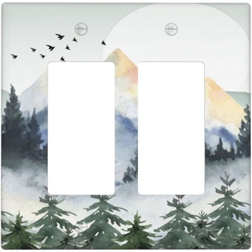 Tree Forest Mountain Double Rocker Light Switch Plate Cover 2 Gang Decorative Outlet Plate Electrical Wall Plate Covers Receptacle Decorate Plug Covers For Kitchen Bedroom Bathroom Decor 4.6" X 4.5"