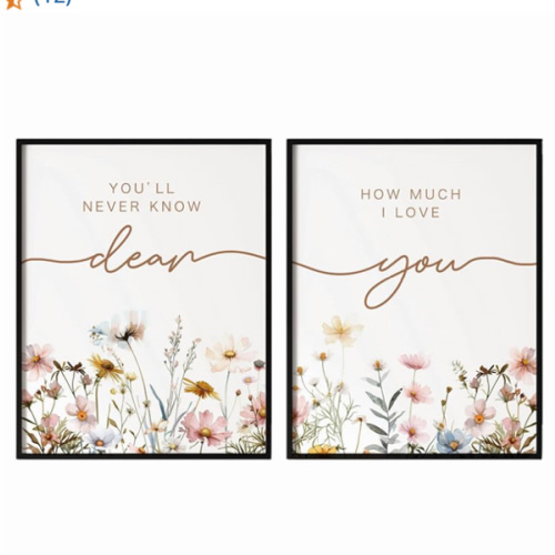 Set of 2 Prints with Framed, Above Crib Decor, Boho Nursery Wall Art, Wildflower Nursery Decor, Botanical Print, Floral Nursery Art, Baby Girl Nursery Decor, each 11x14inch (Flowers - framed)