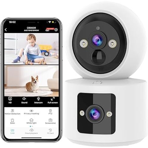 VSTARCAM Dual Lens Cameras for Home Security, Pet/Baby Camera Monitor Indoor Camera Battery Powered AI Motion Detection One-Touch Call Color Night Vision Pan/Tilt 2-Way Audio TF/Cloud Storage