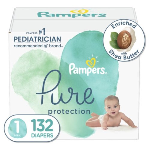 Pampers Pure Protection Natural Newborn Diapers, Size 1, 132 Ct