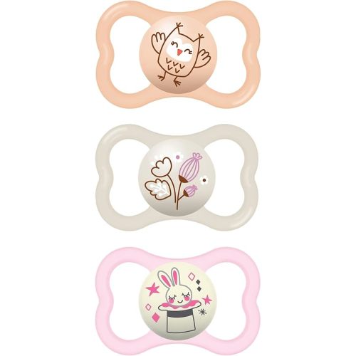 MAM Air Night & Day Baby Pacifier, for Sensitive Skin, Glows in The Dark, 6-16 Months, Girl, 3 Count (Pack of 1)