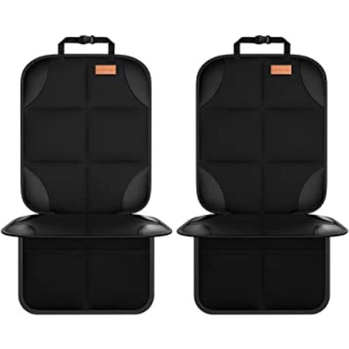 Car Seat Protector, 2Pack Seat Protector Protect Child Seats with Thickest Padding and Non-Slip Backing Mesh Pockets for Baby and Pet,Sedan SUV Truck (Black)