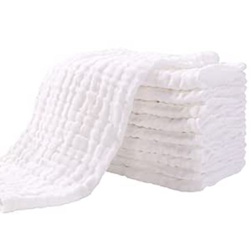 Yoofoss Muslin Burp Cloths for Baby 10 Pack 100% Organic Cotton Baby Washcloths for Boys Girls Large 20''X10'' Super Soft and Absorbent White