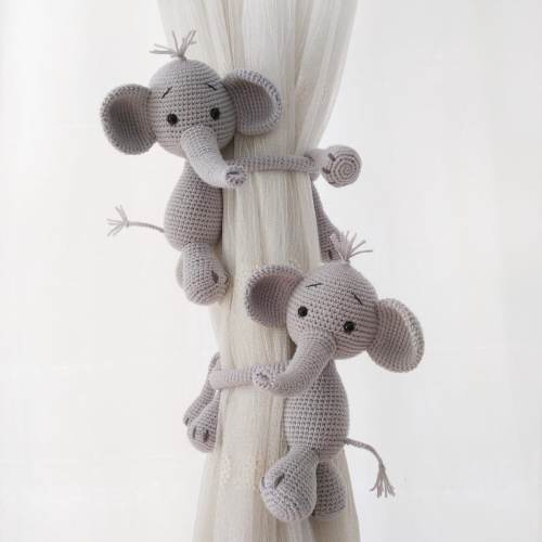 Curtain Tie Back Holder Elephant Anti Bacterial Washabl Amigurumi Safari Themed Baby Room Decor Curtain Tie Back Holder Elephant Doll Toy