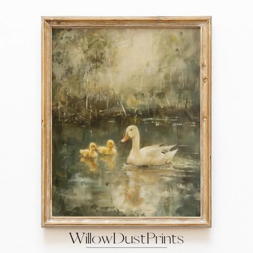 Vintage Spring Ducks Art Print Wall Decor Cottagecore Oil Painting Style Wall Art Rustic Nursery Animal Decor Woodland Digital Download Gift