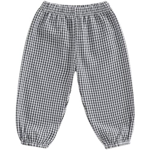 Toddler Baby Girl Boy Cotton Linen Pants Plaid Elastic Jogger Gingham Lantern Long Pants Summer Fall Harem Pants