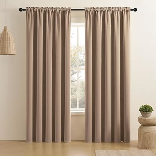 CUCRAF Khaki Blackout Curtains 84 inch Length 2 Panels Set, Rod Pocket Room Darkening Drapes for Bedroom Living Room, Insulated Thermal Light Blocking Window Curtain (W52 x L84 Inch)