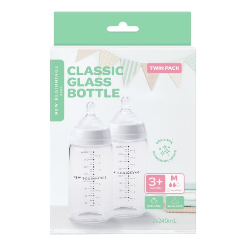 New Beginnings Classic Glass Bottle 240ml Twin Pack