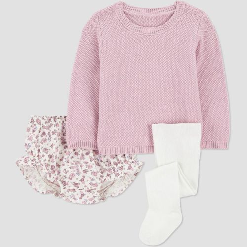 Carter's Just One You® Baby Girls' 3pc Floral Sweater & Bloomer with Tights Set - Pink