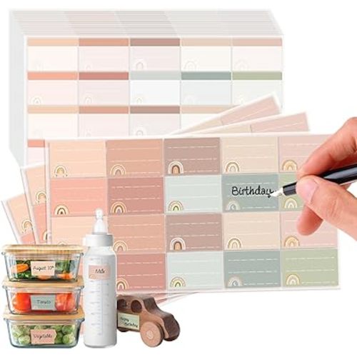 Whaline 400Pcs Baby Bottle Labels for Daycare Pastel Boho Rainbow Self-Laminating Name Labels Colorful Rainbow Waterproof Write-On Name Stickers Adhesive School Name Tags for Baby Daycare Supplies