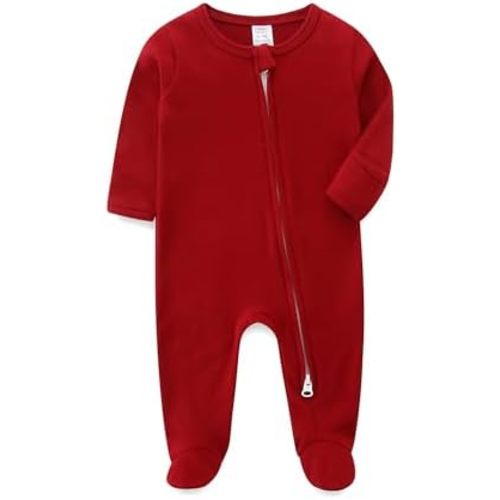 Unisex Baby Boy and Girl Zipper Onesie Solid Toddler Footie One-Piece Infant Romper Jumpsuit