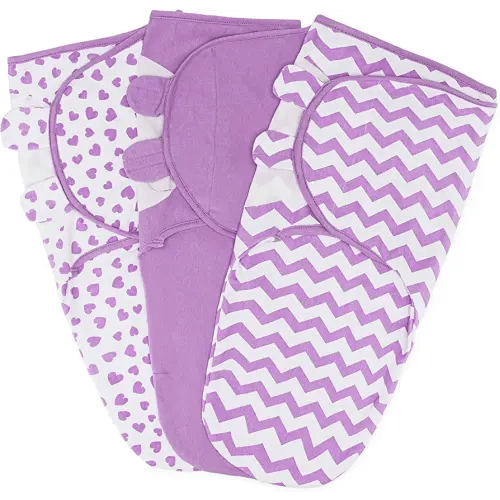 Comfy Cubs Swaddle Blanket Baby Girl Boy Easy Adjustable 3 Pack Infant Sleep Sack Wrap Newborn Babies (Small 0-3 Months, Purple)