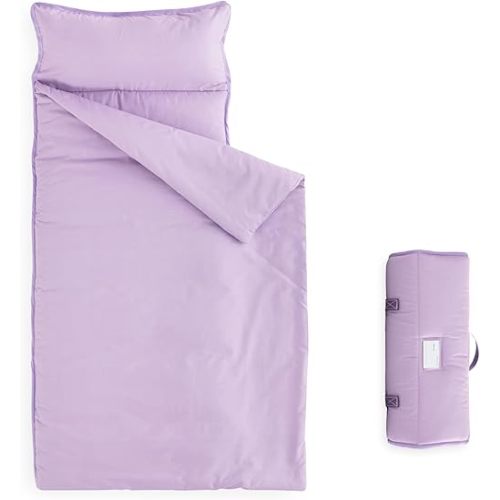 Wake In Cloud - Toddler Nap Mat with Pillow and Blanket, for Kids Boys Girls in Kindergarten Daycare Preschool Pre K, Roll Up Sleeping Bag, Solid Color, Lilac, Standard