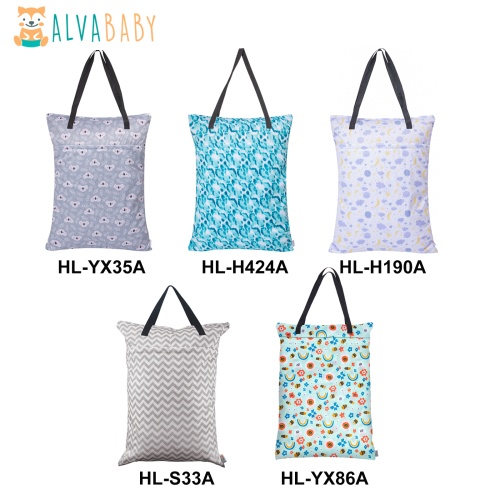 (Various Patterns) Large Diaper Wet Dry Bags,Waterproof Hanging Cloth Bags with Double Zippered Pockets