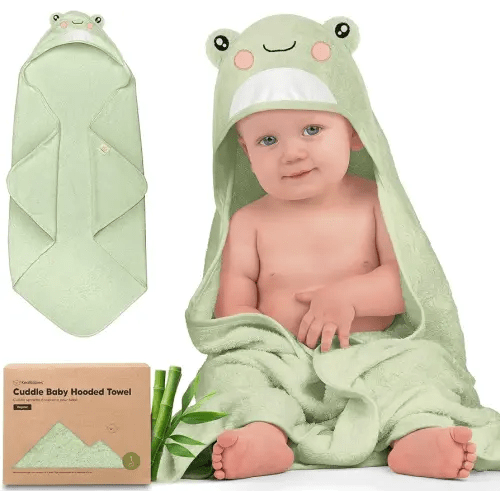 KeaBabies Hooded Baby Towel for Newborn - Viscose Derived from Bamboo Large Baby Bath Towels with Hood for Boys, Girls, Toddler, Extra Absorbent & Soft Newborn Bath Essentials (Frog, Regular)