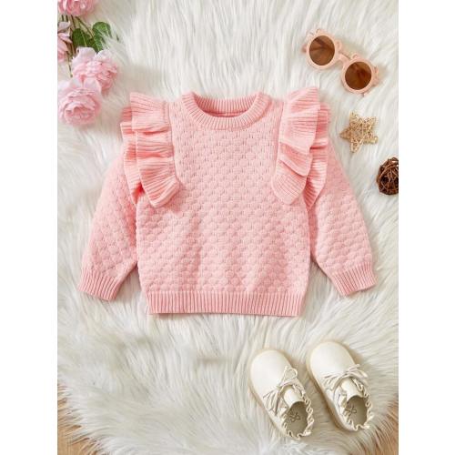 Baby Girl Casual Vintage Ruffle Hem Pullover Sweater